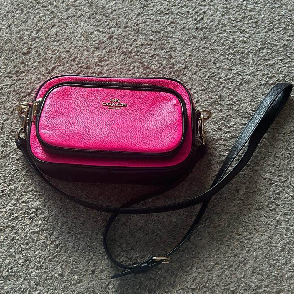Coach Pink and Black Leather Crossbody Bag
